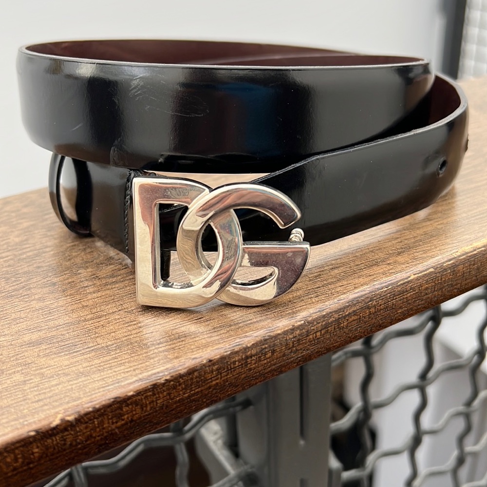 Dolce and Gabbana black and silver vintage interlocking belt